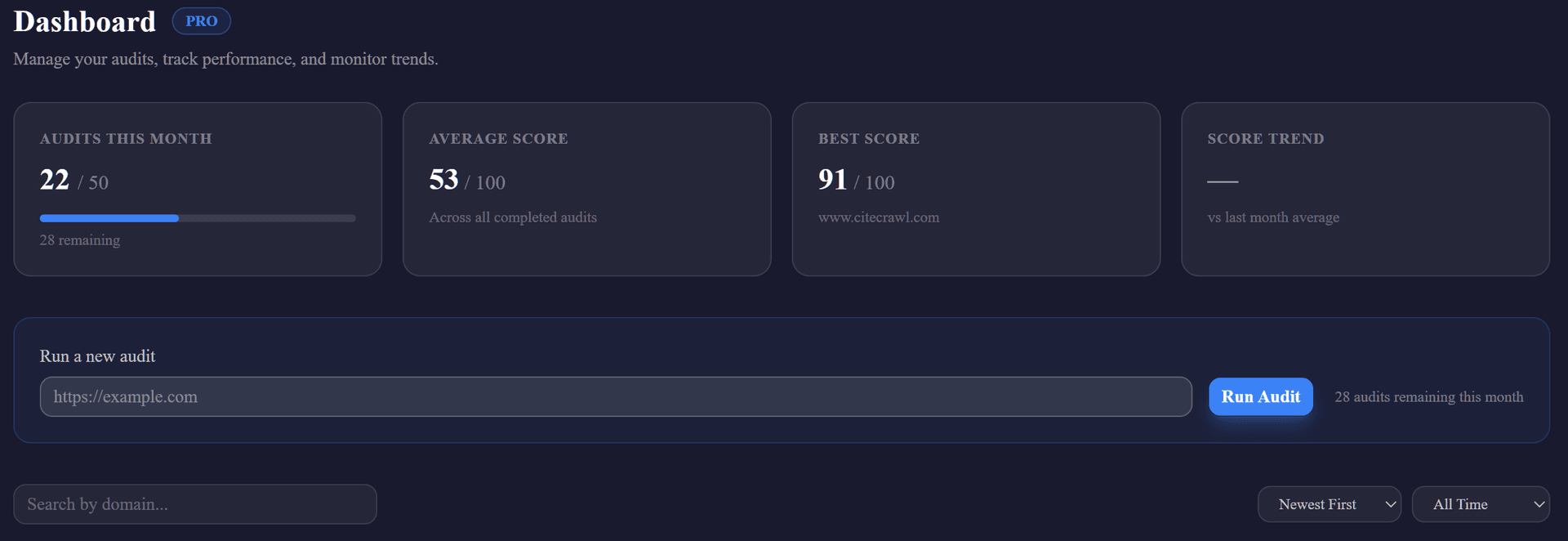 Entering a website URL for an AI search visibility audit